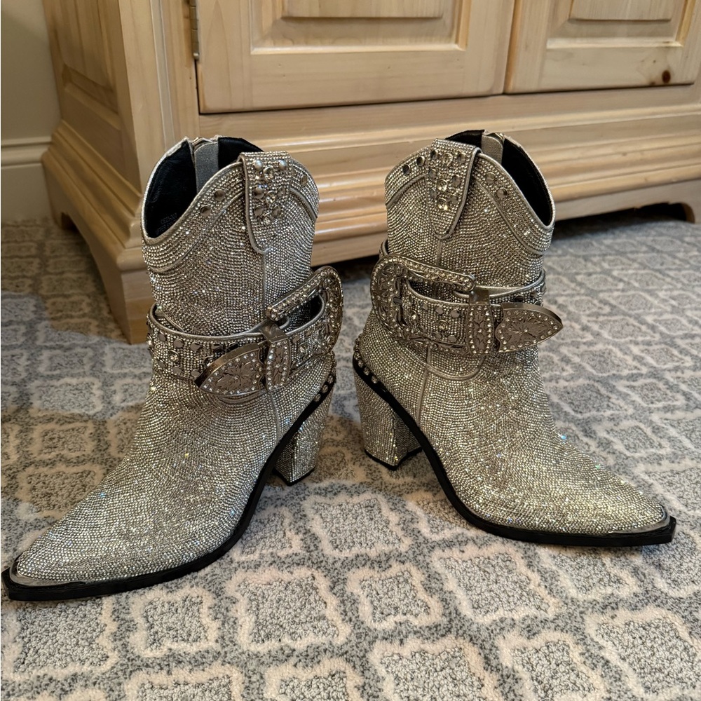 Dolls Kill Silver Rhinestone Ankle Boots - Picture 5 of 8